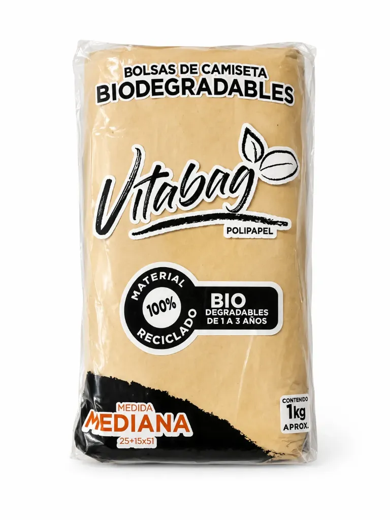 BOLSA DE CAMISETA KILEADA BIODEGRADABLE VITABAG MEDIANA C25