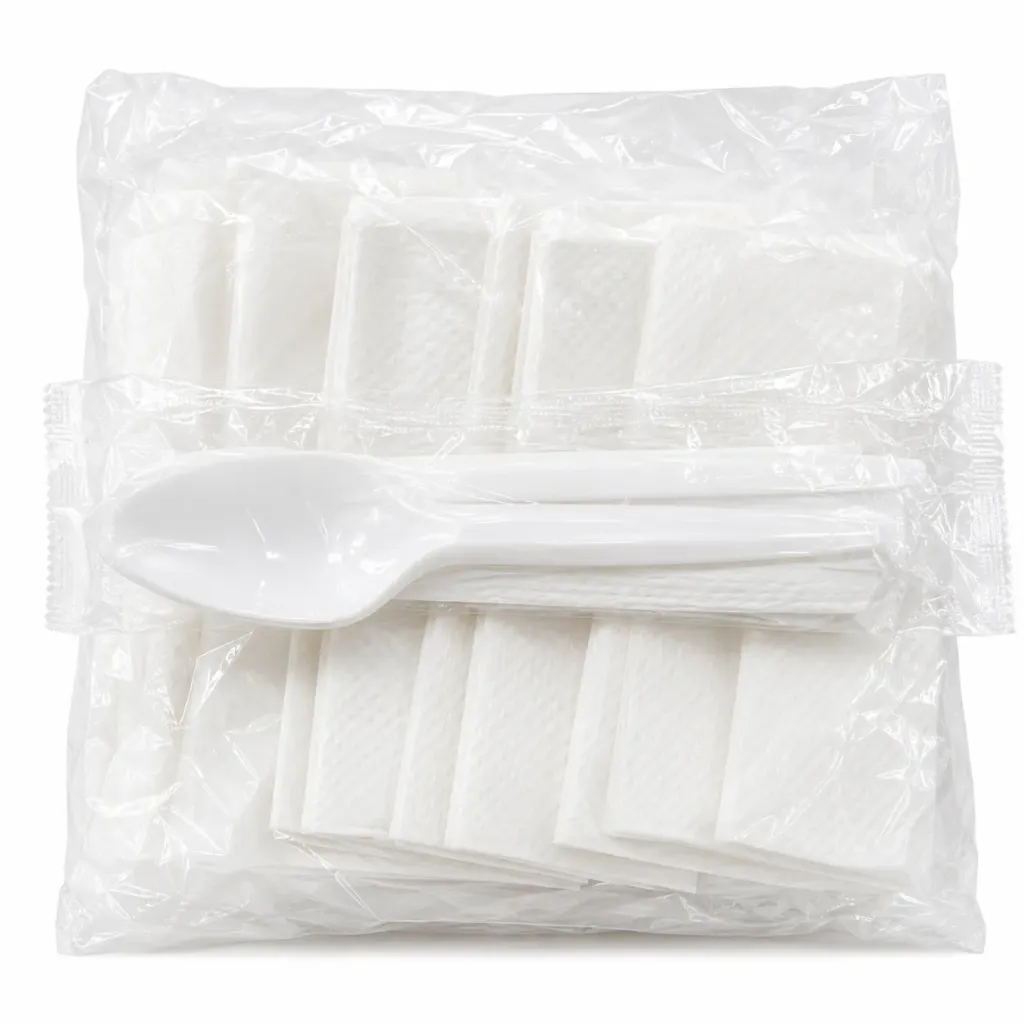 [6944110600221-R] COMBO KIT CUCHARA-TENEDOR MEDIANO Y SERVILLETA CON 50 PIEZAS