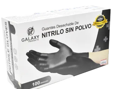 GUANTE DE NITRILO NEGRO MEDIANO LIBRE DE POLVO DESECHABLE C/100