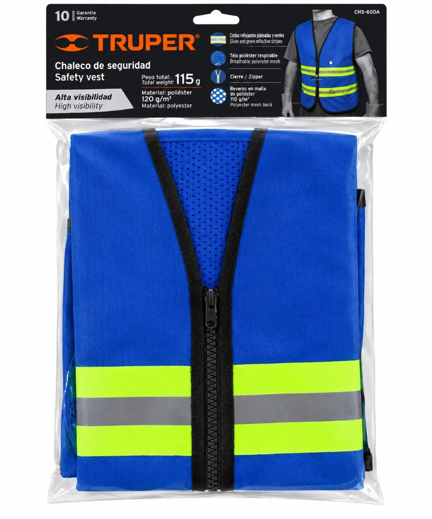 CHALECO DE SEGURIDAD AZUL ALTA VISIBILIDAD CON CIERRE